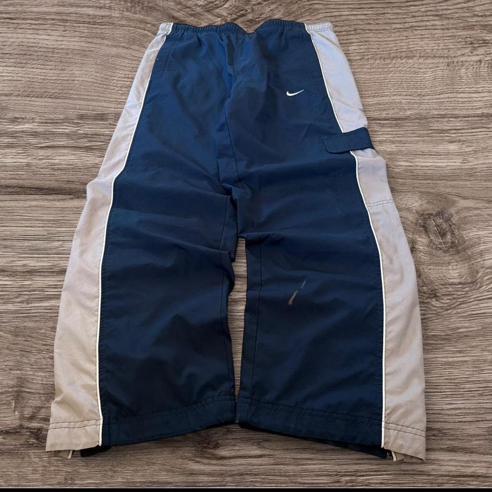 32x27 Nike Two Tone Baggy Wide Leg Track Pants Navy Grey Y2K Vintage